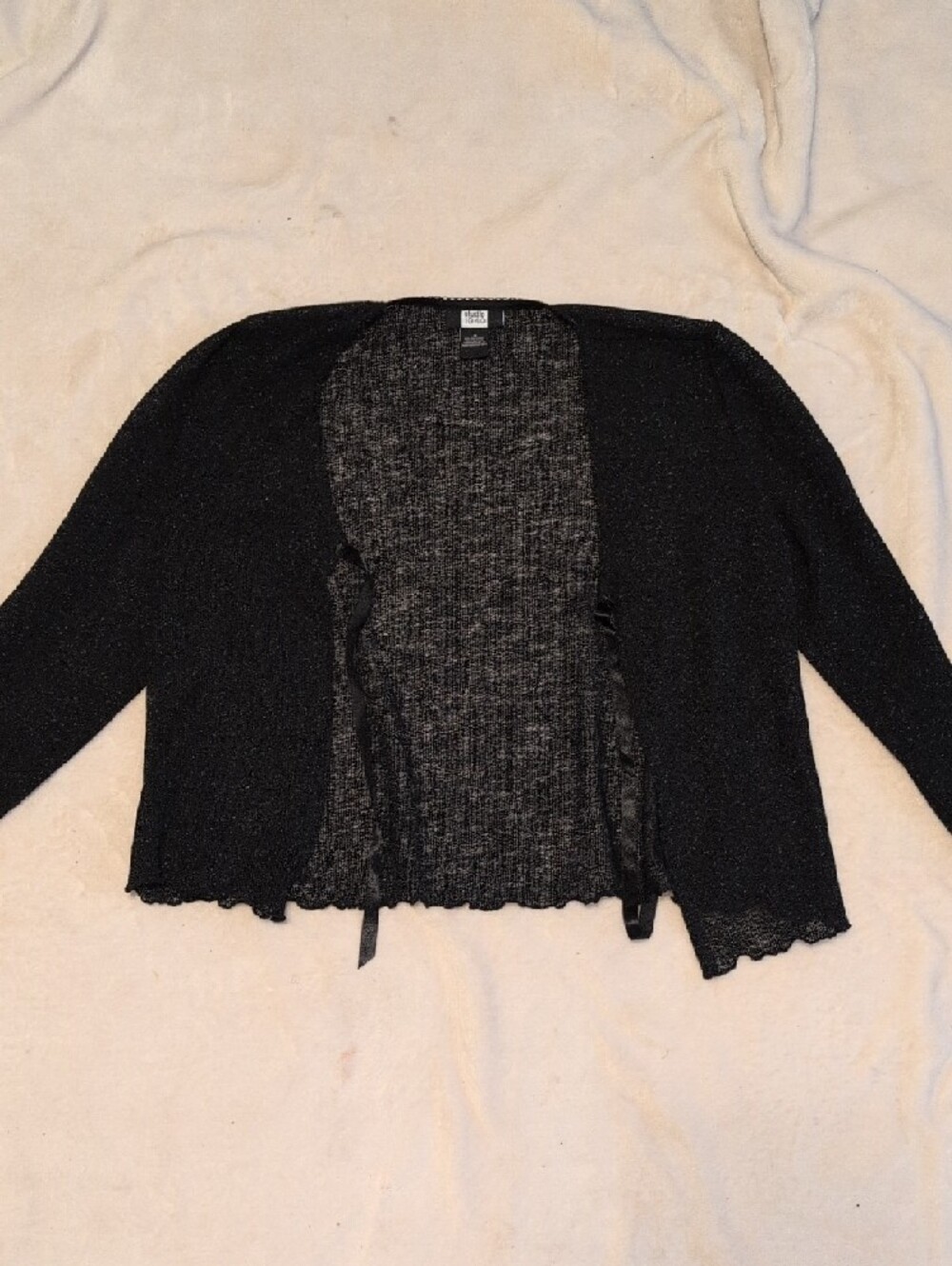 Studio 1940 Black Sparkle Open-Front Cardigan with Tie Size Medium